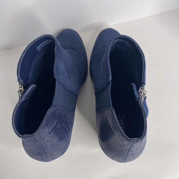 VIONIC Ankle Boots Sz 9.5 322 Anne Blue Suede Snakeskin Accent Side Zip Women - Picture 6 of 12